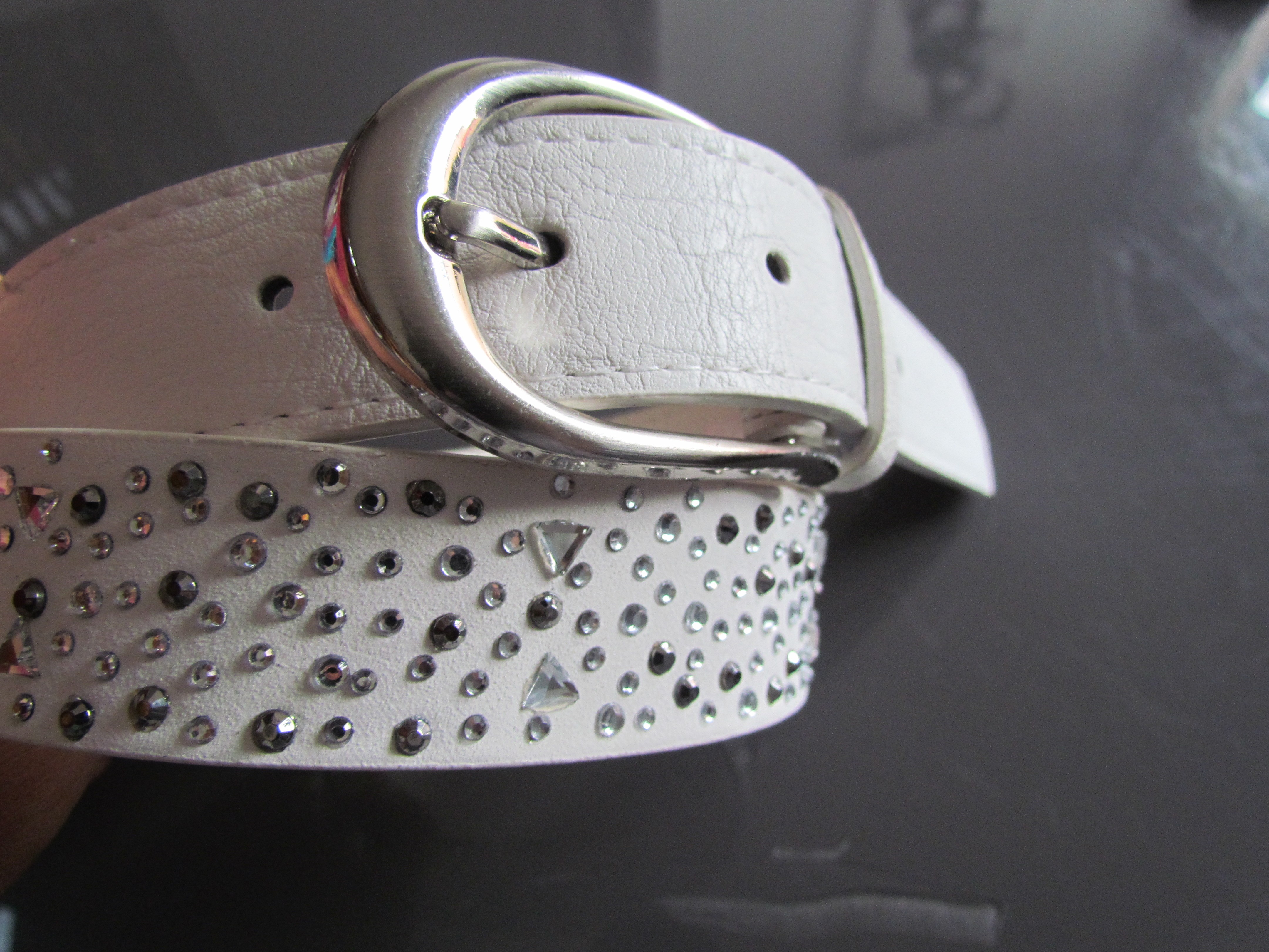 Ceinture Femme Brillante à Strass Et Paillettes - Look 'mouillé', Cuir, Multi-couleurs - Neuf Avec étiquettes
